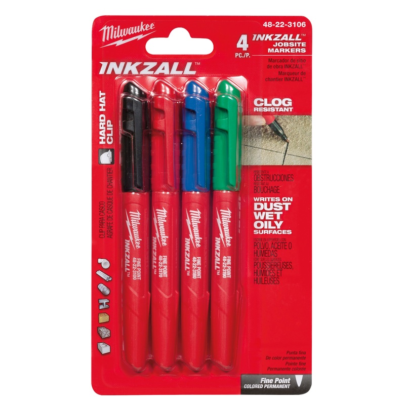 Milwaukee INKZALL Fine Point Colored Markers (4 Pack)